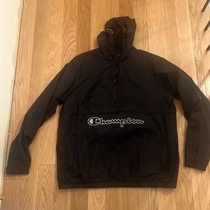 Black Champion Half-Zip 3M Reflective Logo WindBreaker Jacket W/ Hoodie